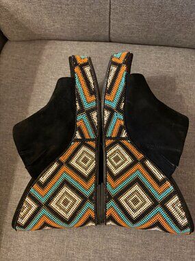 Jessica Simpson Beaded Wedge Slide Sandals Black Suede Boho Platform Size 10